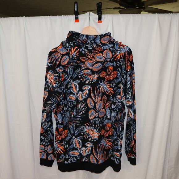 Lildy Sz Large Jacket Hood Blue Floral Soft Knit Front Pocket Long Sleeve - Picture 7 of 13